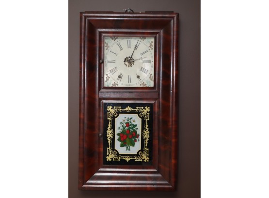 Antique Jerome & Co. Floral Painted OG Key Wind Wall Clock