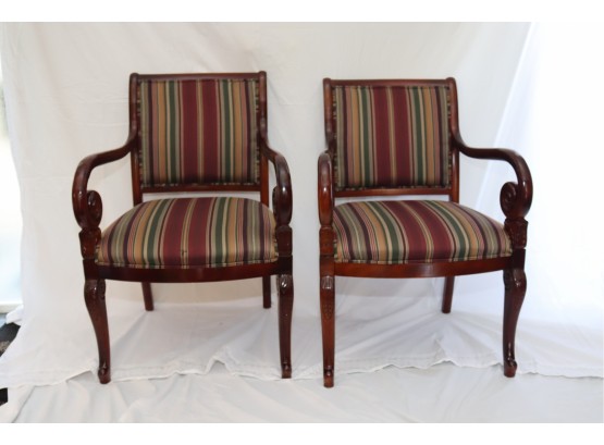 Pair Of Upholstered Fairfield Chair Companies Wood Frame Arm Chairs