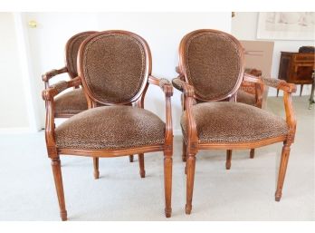 Set Of 4 Leopard Print Wooden Frame Chairs