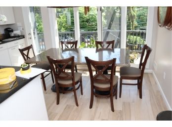 Granite Stone Topped Dual Metal Pedestal Kitchen Table With 6 Chairs