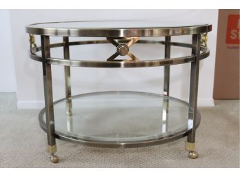 Vintage Brushed Nickel And Brass Glass Top Coffee Table