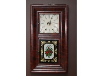 Antique Jerome & Co. Floral Painted OG Key Wind Wall Clock