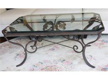 Bronze Base Metal Leaf With Glass Top Coffee Table
