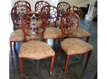 Set Of 8 Open Back Wooden Dining Chairs