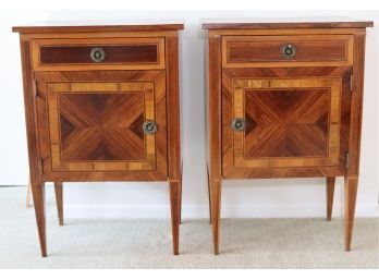 Pair Of Vintage Inlaid Wooden Side Table Cabinets