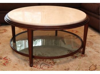 Artistica Round Coffee Table Granite Top Glass Bottom Shelf