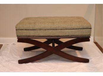 Upholstered Wood Leg Ottoman With Nailhead Trim