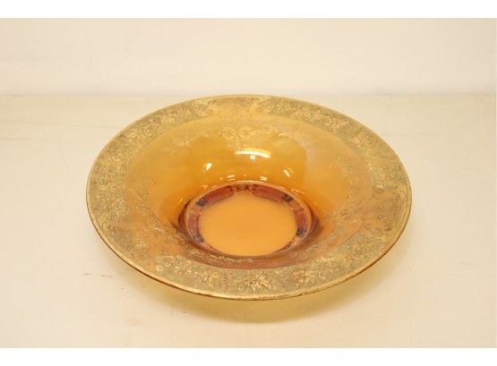 Vintage Amber Glass Bowl Gold Trim