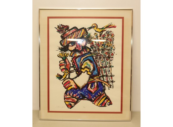 Framed Jovan Obican Man With Two Birds Hand Signed And Numbered 146/500