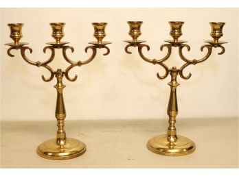 Pair Of Vintage Brass 3 Candle Candelabra Candlesticks