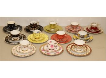 Set Of 12 Antique English Tea Cups, Saucers, & Dessert Plates