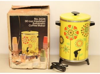 Vintage WEST BEND 30-Cup PERCOLATOR 3526 ~ FLOWER  POWER Floral Coffee Pot W/ BOX