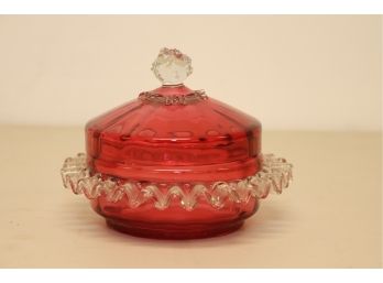 Antique Crystal Clear & Pink Covered Glass Candy Bowl