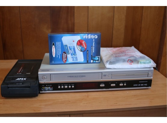 Philips DVP3050V VHS & DVD Player W/ Head Cleaner And Tape Rewinder