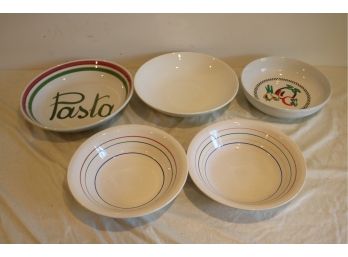 Lot Of 5 Ceramic Pasta Serving Bowls