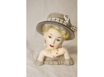Vintage RELPO Lady Head Vase Hat Bow Earrings K1175M MADE IN JAPAN