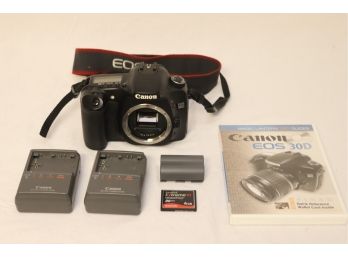 Canon EOS 30D 8.2 MP Digital SLR Camera Body Battery, 2 Chargers 4GB Compact Flash Card
