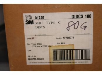 4 BOXES 3M 01740, Fibre Disc 381C, 7 X 7/8' AH, 80 Grit, Aluminum Oxide (SP-29)