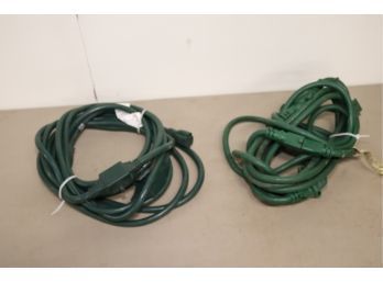 Pair Of Outdoor Green Extension Cord With Outlets