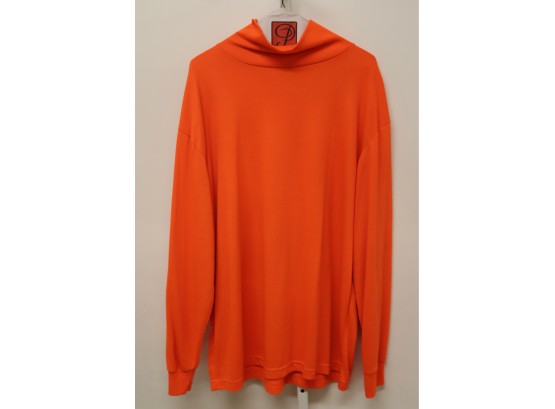 Vintage LL Bean Blaze Orange Mock Turtleneck Long Sleeve Shirt Size Large (H-25)