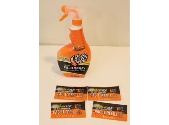 4 Packets Of Dead Down Wind Scent Cover Spray With Spray Bottle