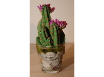 Faux Cactus In Glass Base