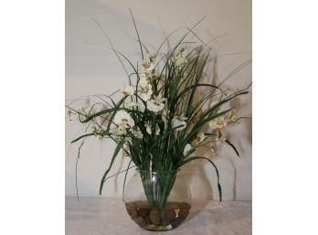 Faux Floral Display Glass Vase