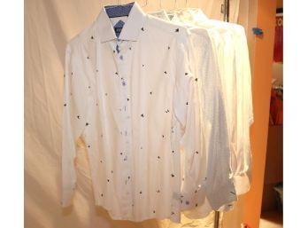 Mens Long Sleeve White Pattern Dress Shirt Lot (M-8)