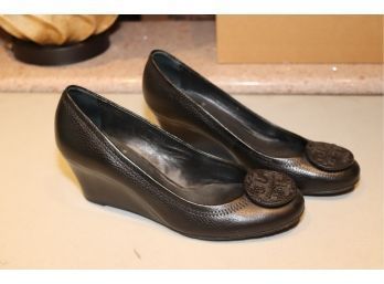 Tory Burch Black Leather Wedges (WS-9)