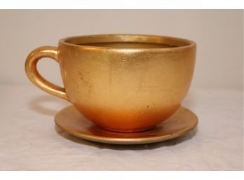 Gold Coffee Mug And Saucer Flower Pot