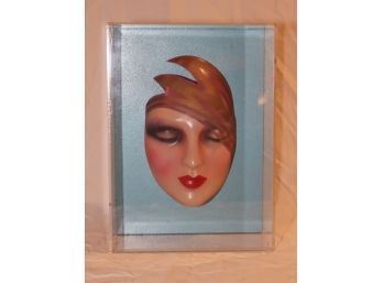 Vintage Acrylic Framed Porcelain Painted Face Wall Decor