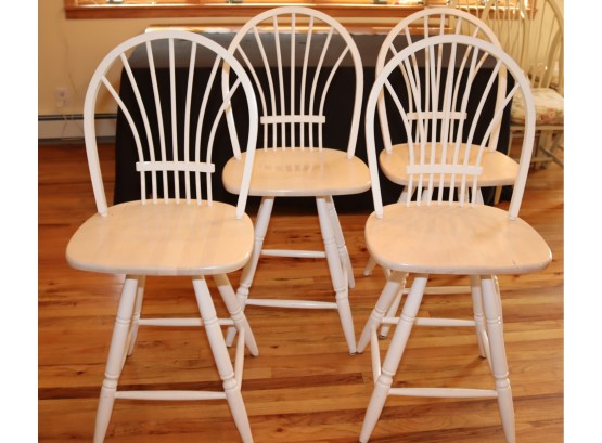 Set Of 4 Wooden Bow-Back Windsor Counter Swivel Stool Chairs
