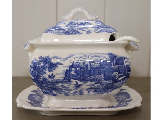 Blue And White Ceramic Soup Tureen Server