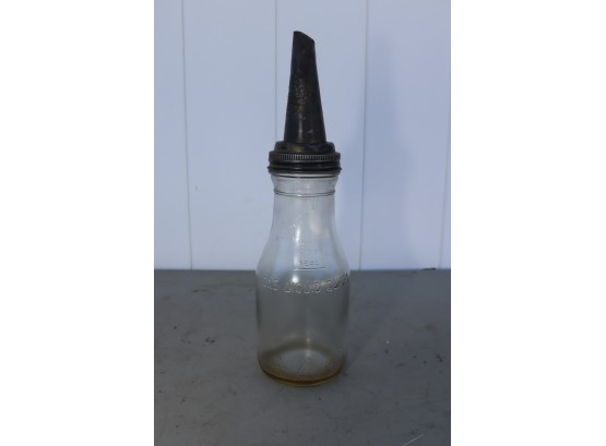 Antique Glass Oil Bottle With Metal Spout