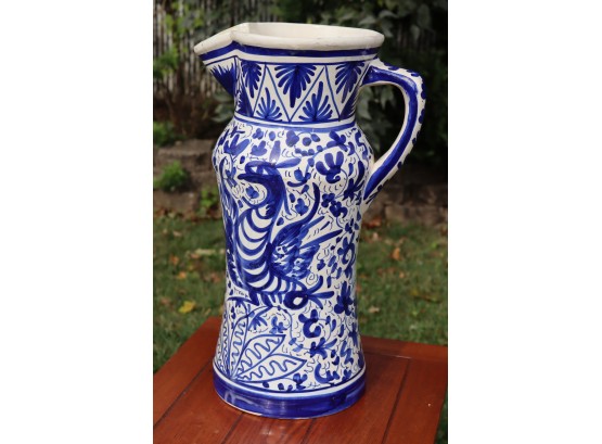 Vintage 21' Tall Blue And White Ceramic Pitcher