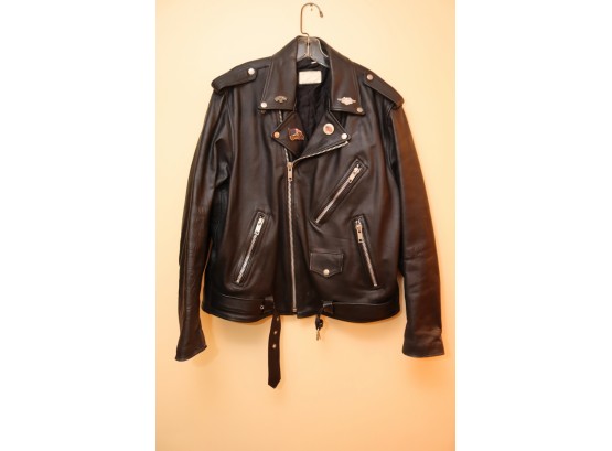 Ripple Black Leather Motorcycle Jacket With Fringe Size 50 Harley Davdson Daytona '92 Pins