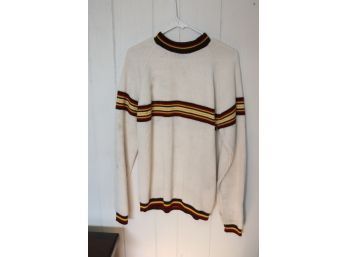 Vintage Gimbles Ivory Knit Striped Pullover SWEATER  (FC-1)
