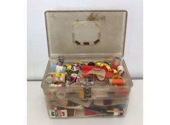 Vintage Filled Sewing Box Thread Spools Buttons Trim Needles And More!