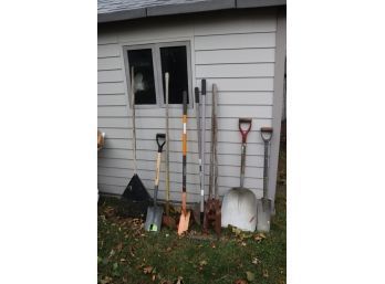 Garden Tool Lot Rakes Shovels Post Digger
