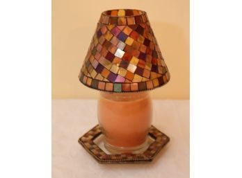 Candle With Stained Glass Shade And Tray