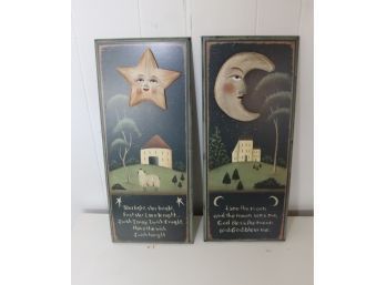 Pair Of Childs Room Moon And Star Wall Art 'starlight Star Bright'