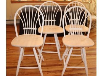 Set Of 4 Wooden Bow-Back Windsor Counter Swivel Stool Chairs
