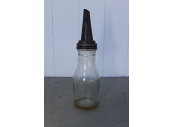 Antique Glass Oil Bottle With Metal Spout