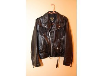 Martani Black Leather Motorcycle Jacket With Fringe Size 38