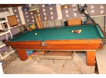 Vintage Brunswick Pool Table With Cues Balls And More!