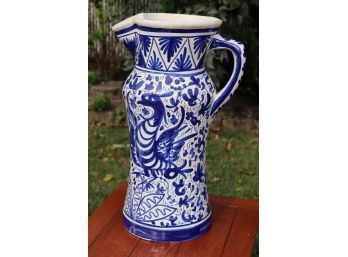 Vintage 21' Tall Blue And White Ceramic Pitcher