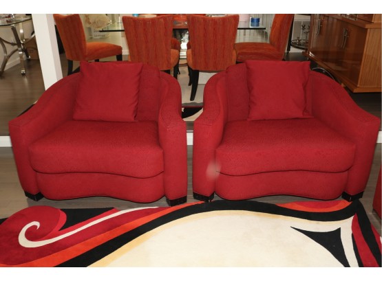 Pair Of Red Modern Upholstered Chairs