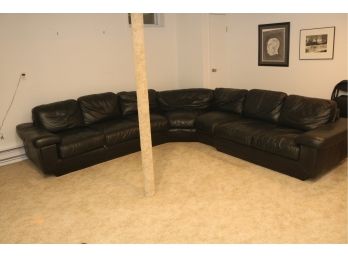 Emerson Top GrainBlack  Leather Tufted Sectional Sofa Couch