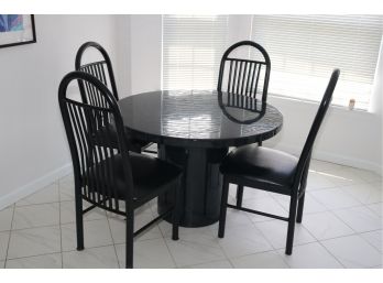 BLACK ROUND PEDESTAL TABLE & 4 CHAIRS