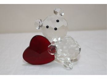 Shannon Crystal TEDDY BEAR Red HEART Shape Figurine Ireland 4' Like Swarovski